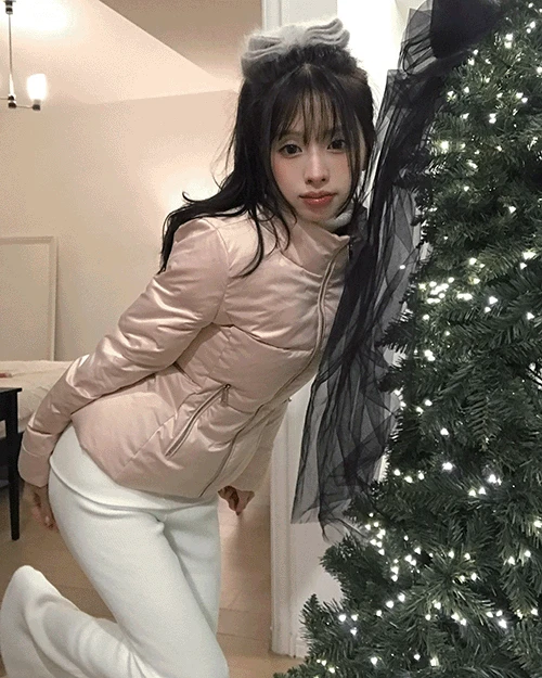 [ 필라테스 💗 ] 싱글 슬랜더 satin pink 덕다운 패딩 JP