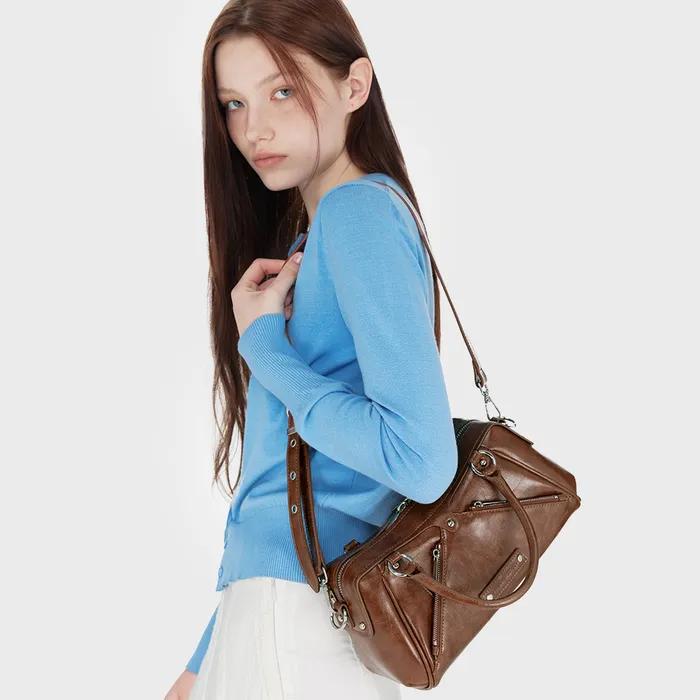 FAUX LEATHER MINI M.O.S BAG, BROWN