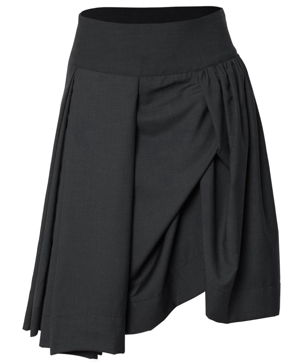 Asymmetrical Draped Midi Skirt (FL-248_Black)