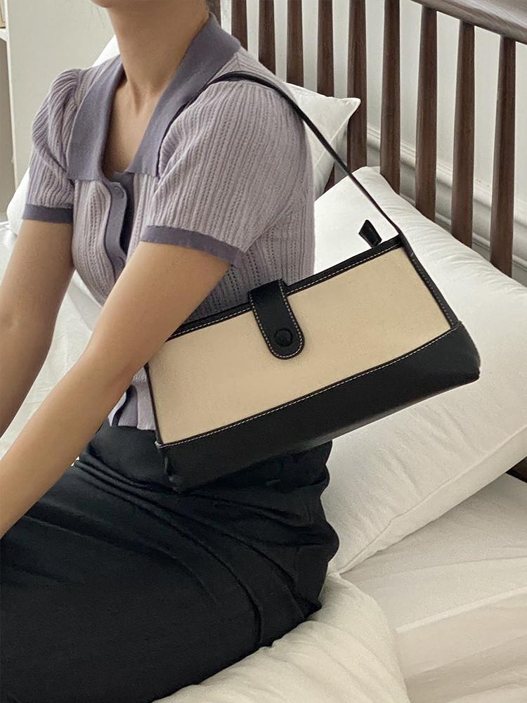 콩단추 캔버스백 숄더 바게트백 3컬러