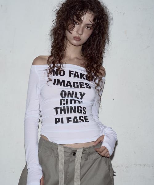 Kacy Lettering Long Off-Shoulder Top (White)