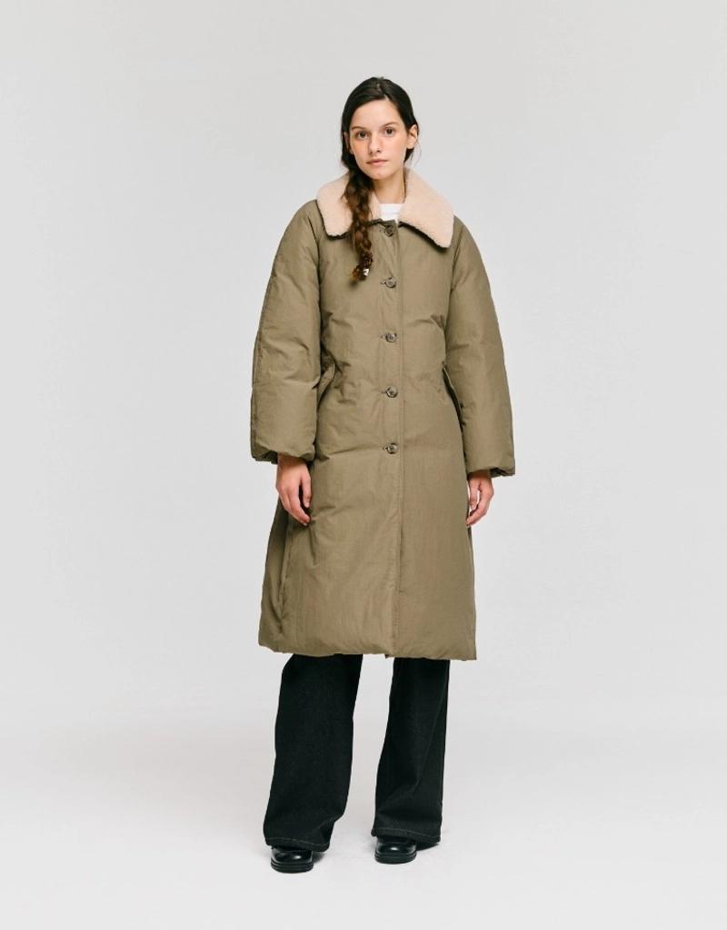 depound - balmacaan down long coat - khaki brown