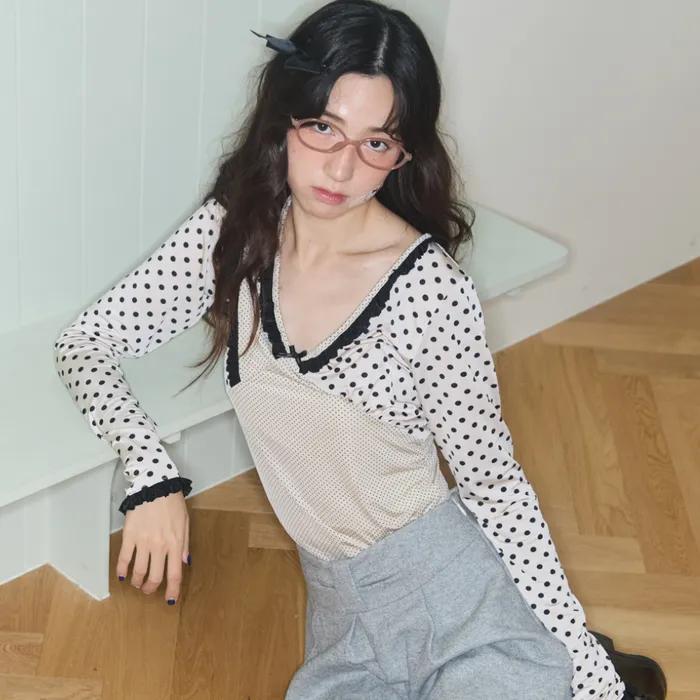 SHINING DOT LACE TOP (CREAM)