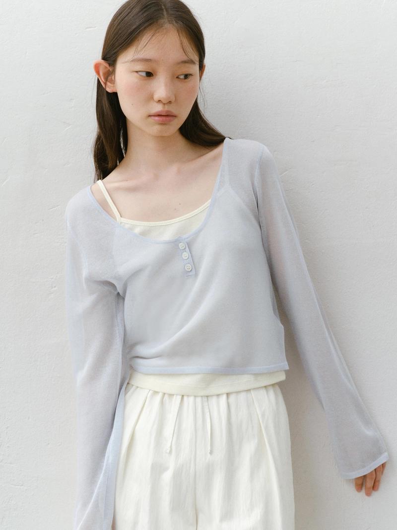 URAGO - Linen button U-neck knit_3colors