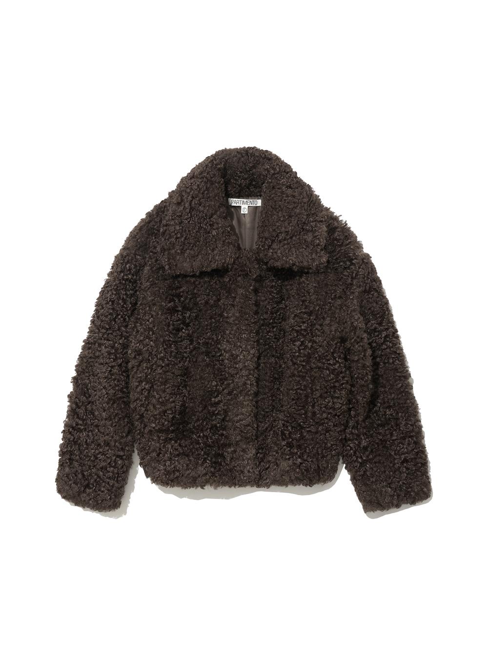 [WOMEN] WIDE COLLAR FLUFFY FUR COAT_BROWN
