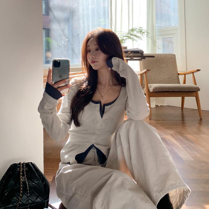 바빗레이어드배색가디건