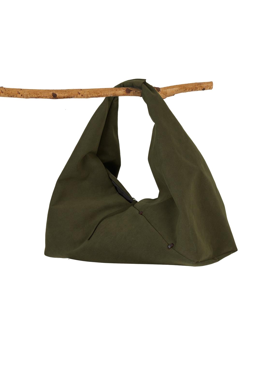 Wood stitch suede bag-matcha khaki