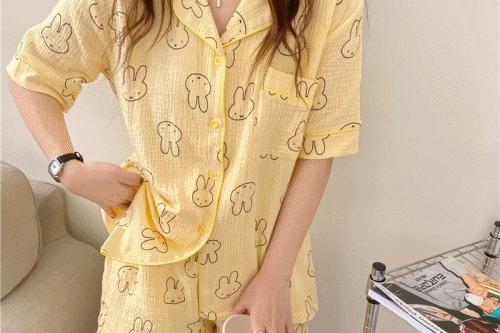 미피 토끼 순면 요루면 여름 반팔 잠옷 세트 2color