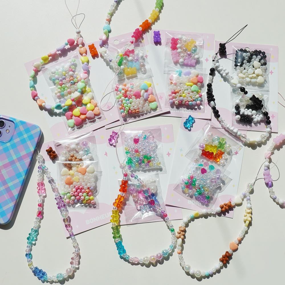 핸드폰 비즈 스트랩 줄 키링 만들기 DIY 키트 [젤리곰 8종 폰 세트 아이폰 휴대폰 스마트폰 하트 공예]