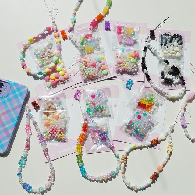 핸드폰 비즈 스트랩 줄 키링 만들기 DIY 키트 [젤리곰 8종 폰 세트 아이폰 휴대폰 스마트폰 하트 공예]