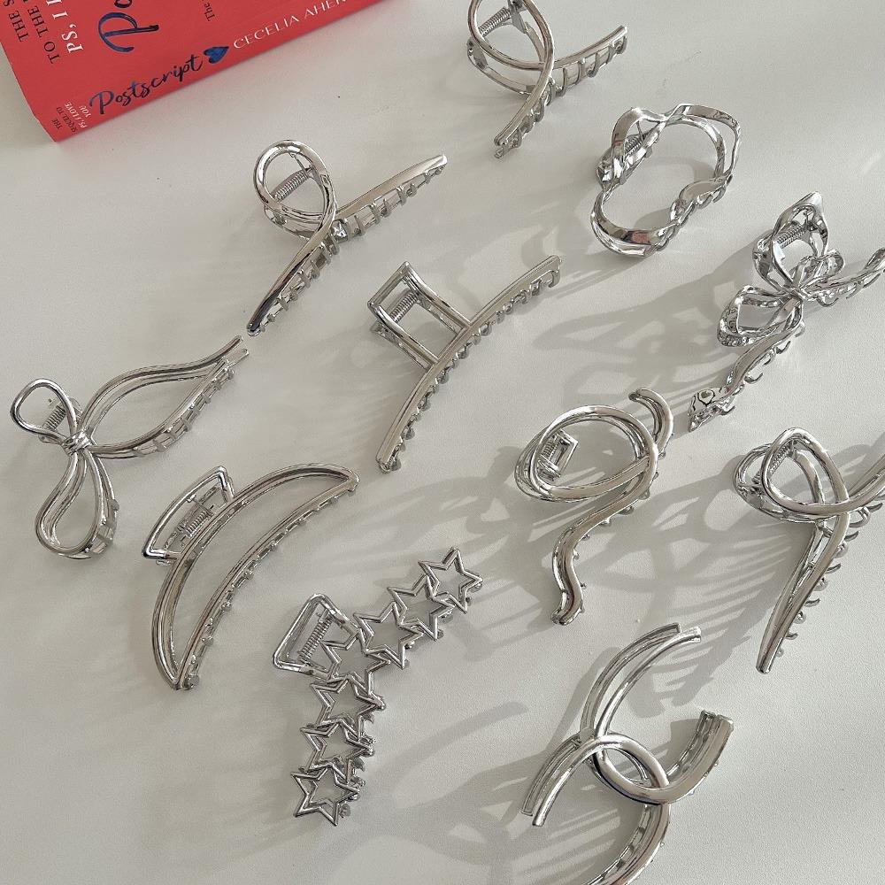 균일가 심플 실버 메탈 집게핀 유니크 헤어핀 미니 빅사이즈 머리핀