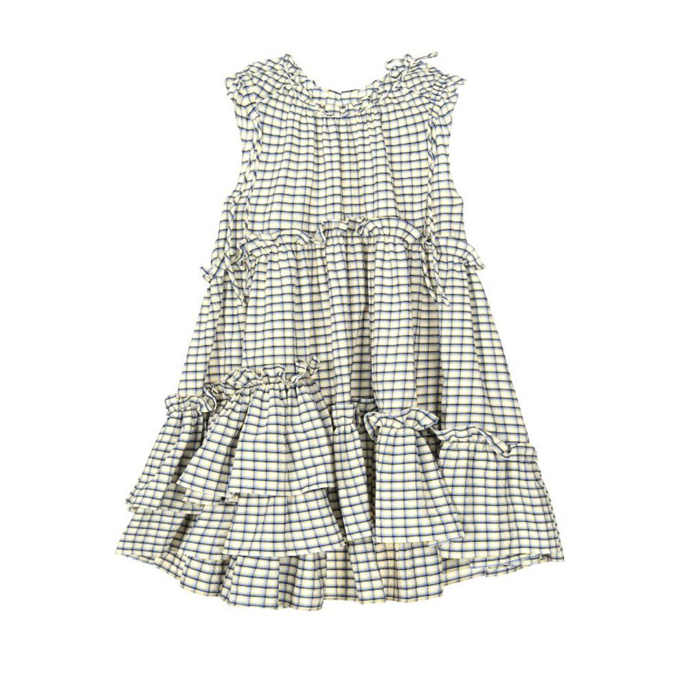 코스모스 COSMOSS RIBBON RUFFLE DRESS BLUE