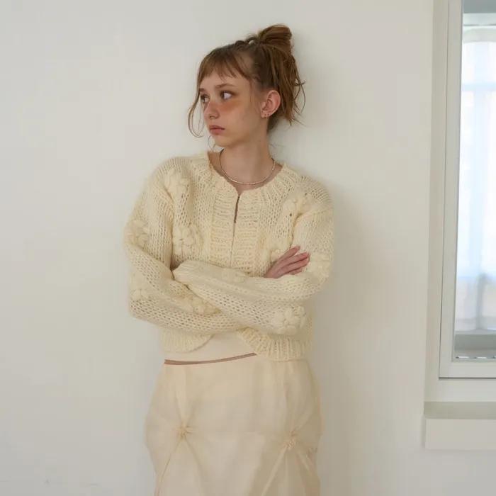 Handmade Flower Cardigan / Ivory