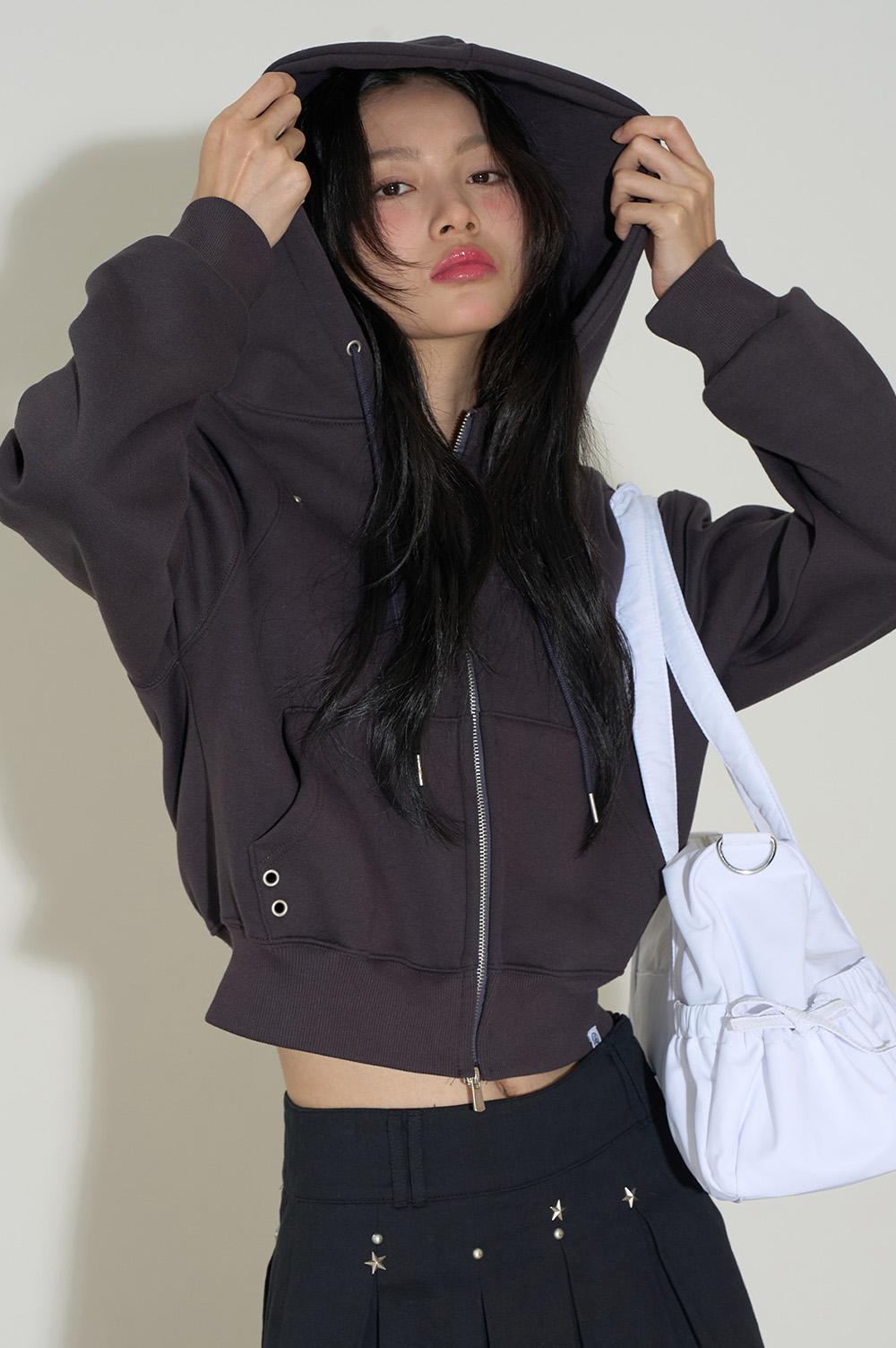 스터드 후드 집업 차콜