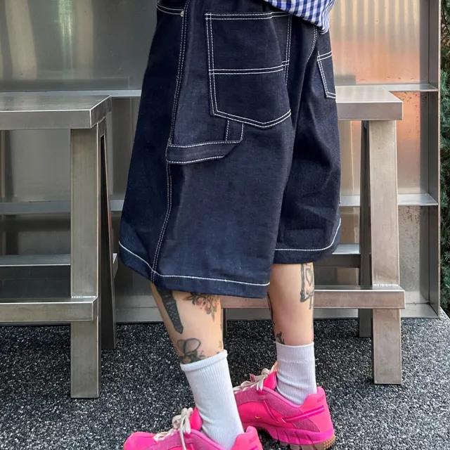 [Unisex] 와이드 버뮤다 카펜터 데님 반바지