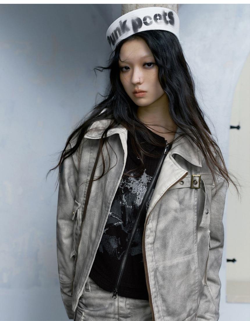 Cest Nous Dirty Washed Distressed Short Cotton Jacket