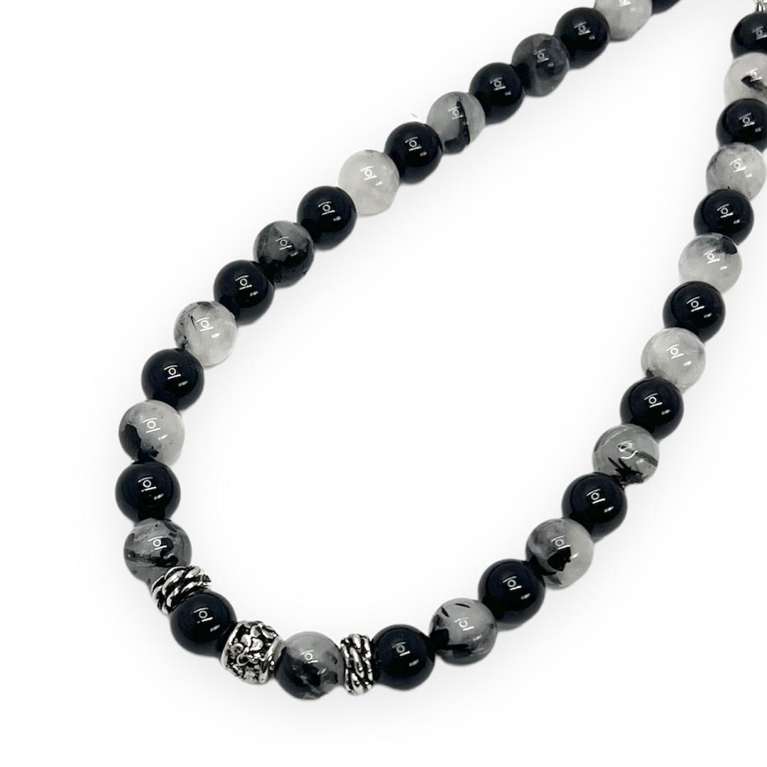 본아웃 젠더리스 블랙 다크 화이트 꽃 엔틱 원석 언발 은 실버 초커 진주 목걸이