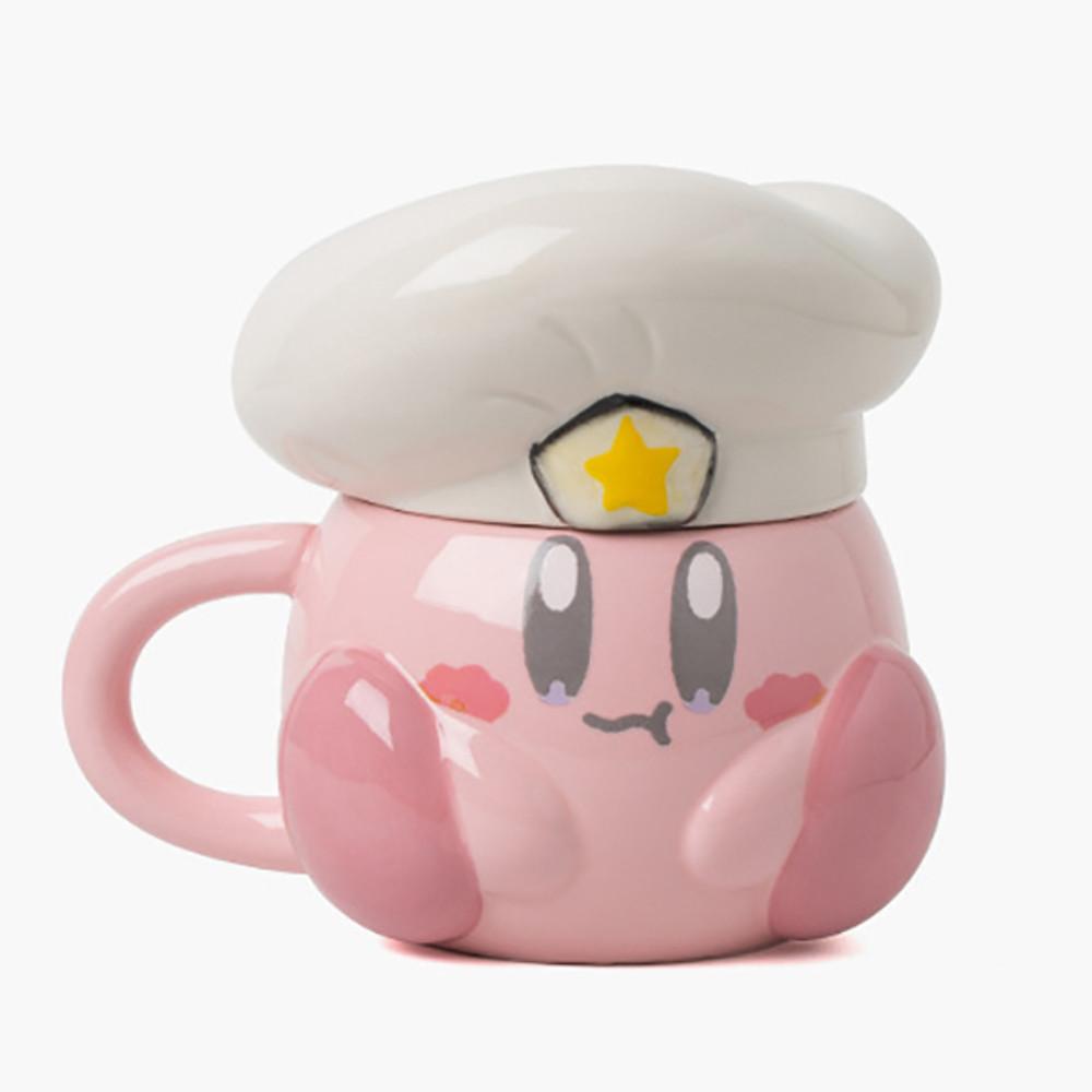 별의 커비 핑크 셰프 모자 뚜껑 세라믹 도자기 머그컵