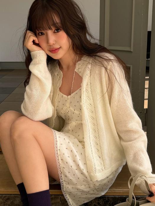PETAL MOHAIR KNIT CARDIGAN [IVORY]
