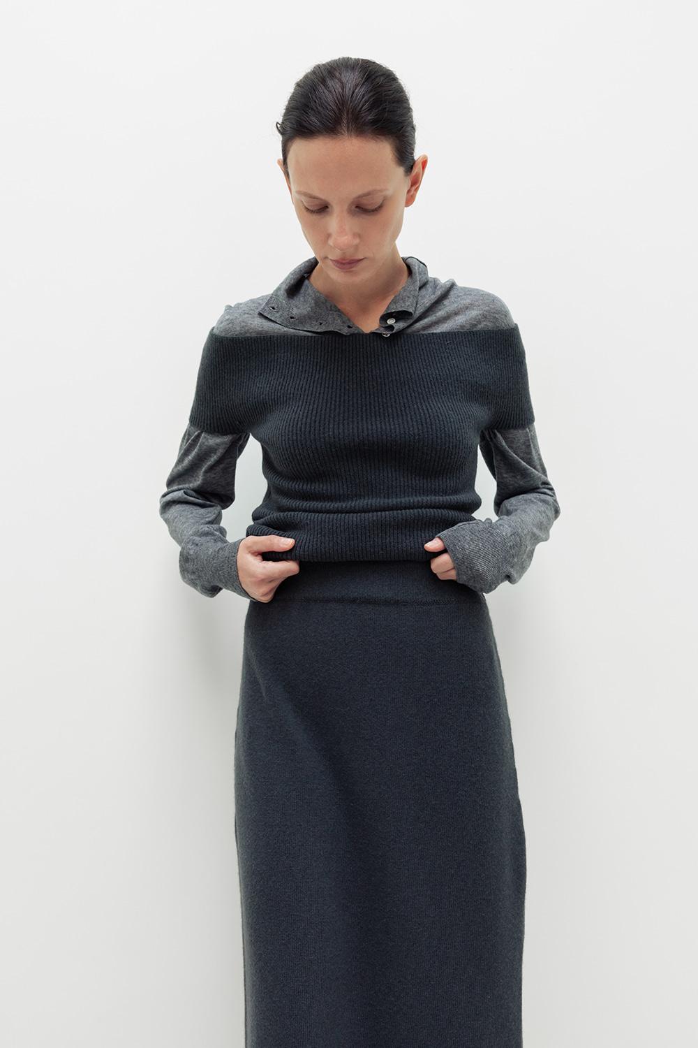 Knit Roll-Up Skirt_Charcoal