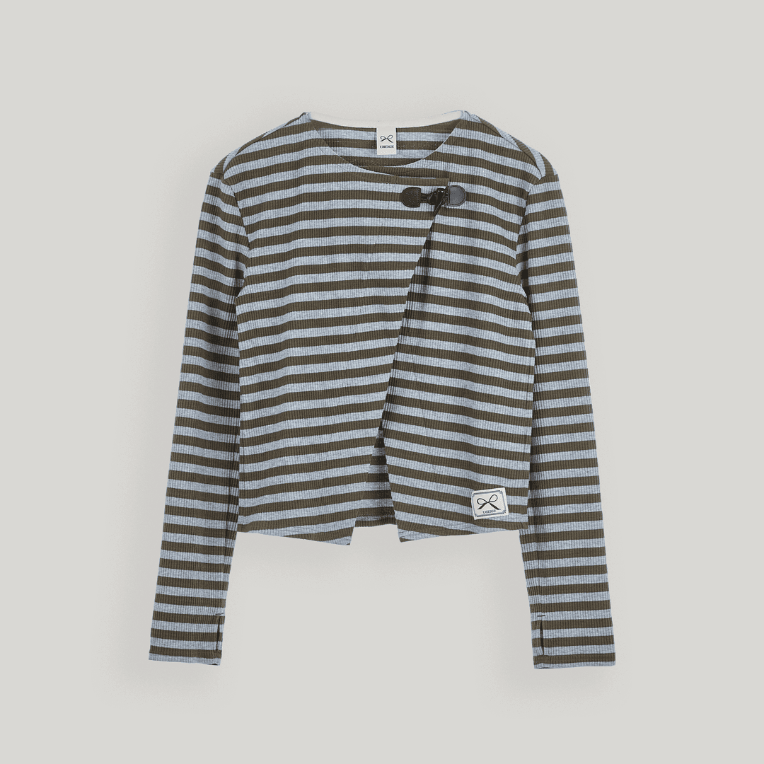 Khaki Toggle Patch Stripe Cardigan