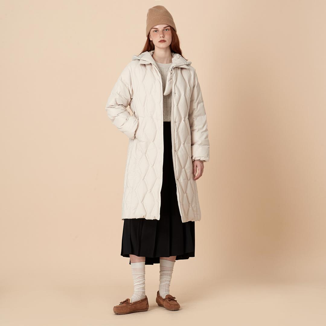 벨트 후드 퀼팅 롱 패딩
