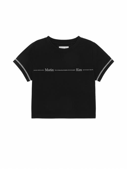 MATIN SMALL LINE LOGO STITCH CROP TOP IN BLACK