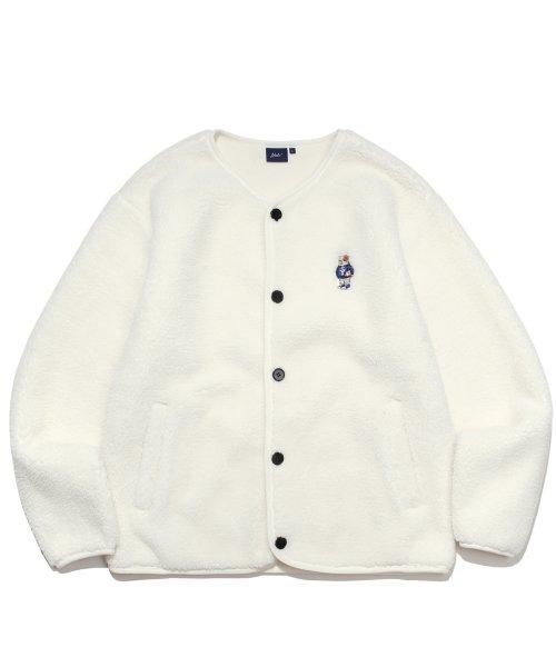 EMBROIDERY UNIERSITY DAN NO COLLOR BOA FLEECE JACKET IVORY