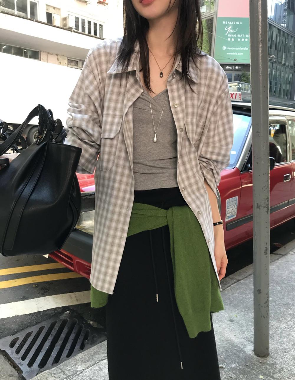 [연핑크 당일]솝 블러 체크 SHIRTS