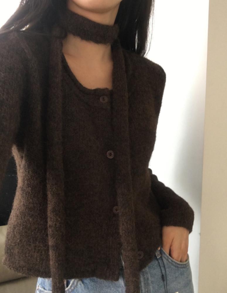 미트미 스키니 스카프 세트 니트 머플러 가디건