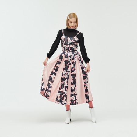 [JUNGHEEZIN: The Goddess of Flowers] 나이트 플라워 프린트 패널 플리츠 스커트 Night Flower Panels Pleats Skirt