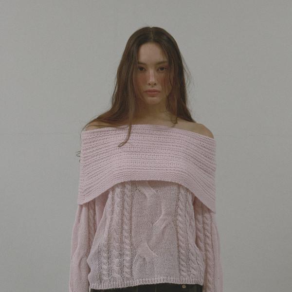 ALPACA TWIST OFF SHOULDER KNIT (PINK)