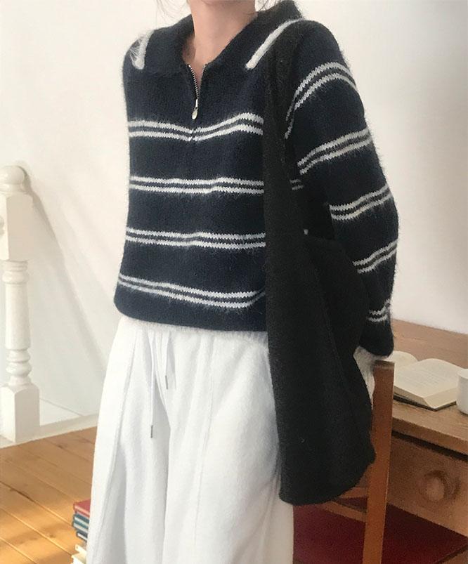 니어웨어 [⛄겨울신상] 윌로 스트라이프 반집업 울 니트/집업니트/스트라이프니트/레이어드/겨울집업/데이트룩