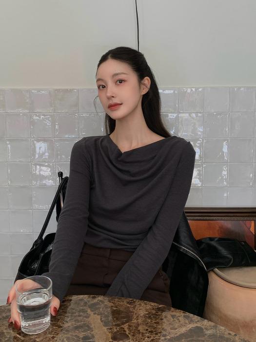 Drape Neck Wool T-shirt[LMBEAUTT605]-4color