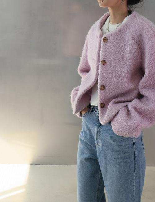No-collar boucle jacket (pink lavender)
