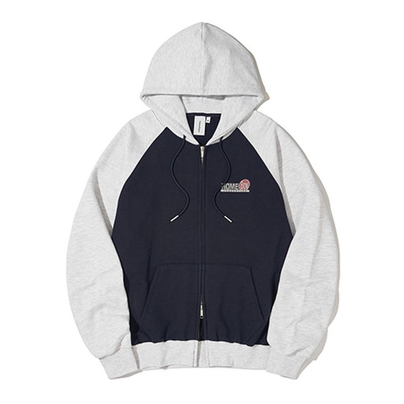 홈보이 로고 래글런 배색 후드집업_멜란지