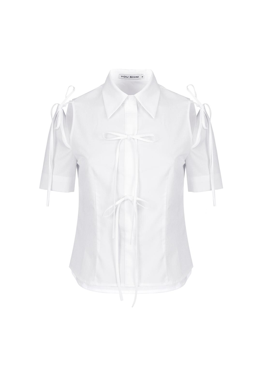 RIBBON SHORT-SLEEVED SHIRT WHITE