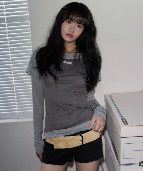 투톤 슬리브리스 레이어드 롱슬리브 [CHARCOAL]