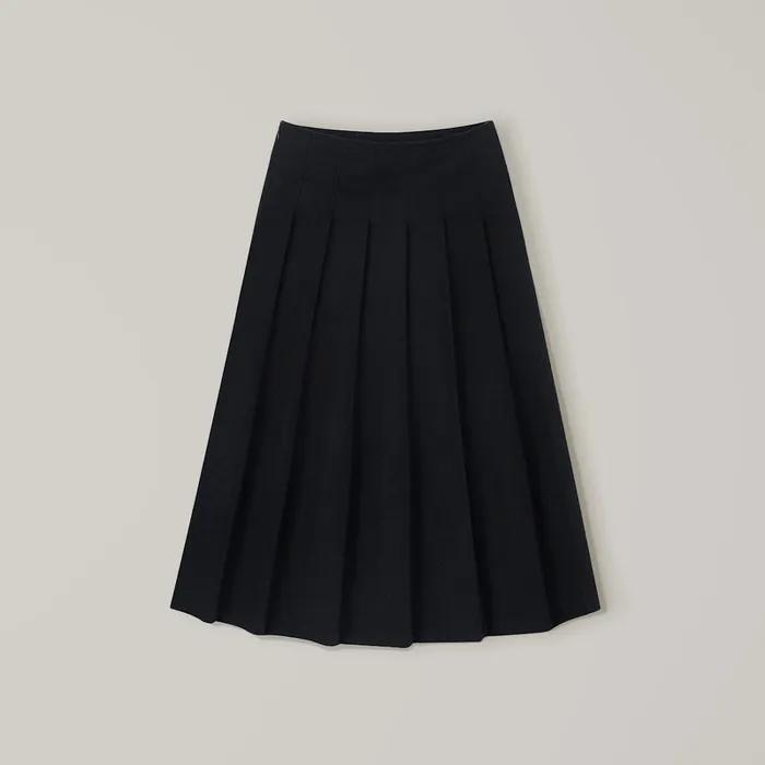 Senne Wool Pleats Skirt - Black