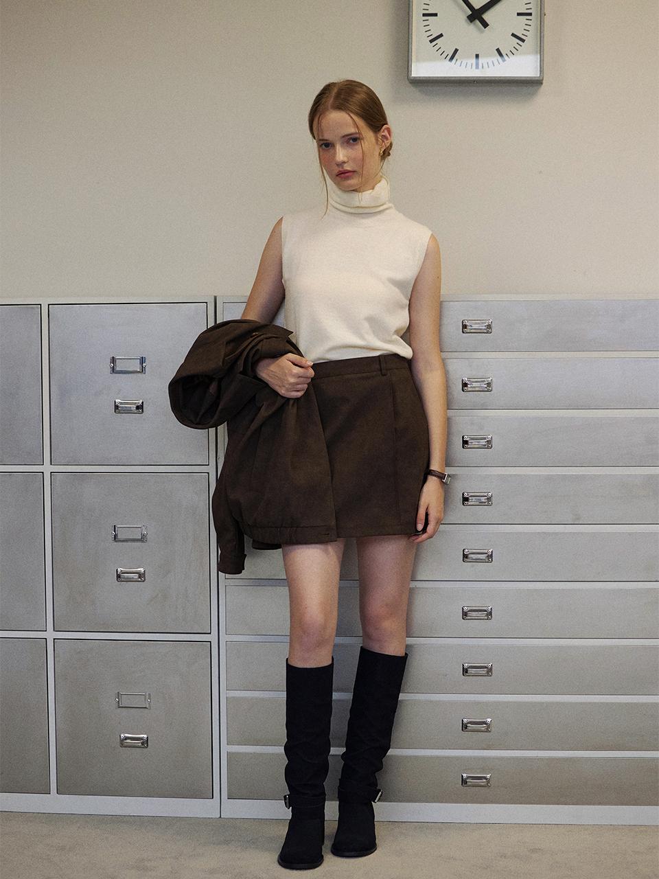 Suede Pintuck Skirt_Brown