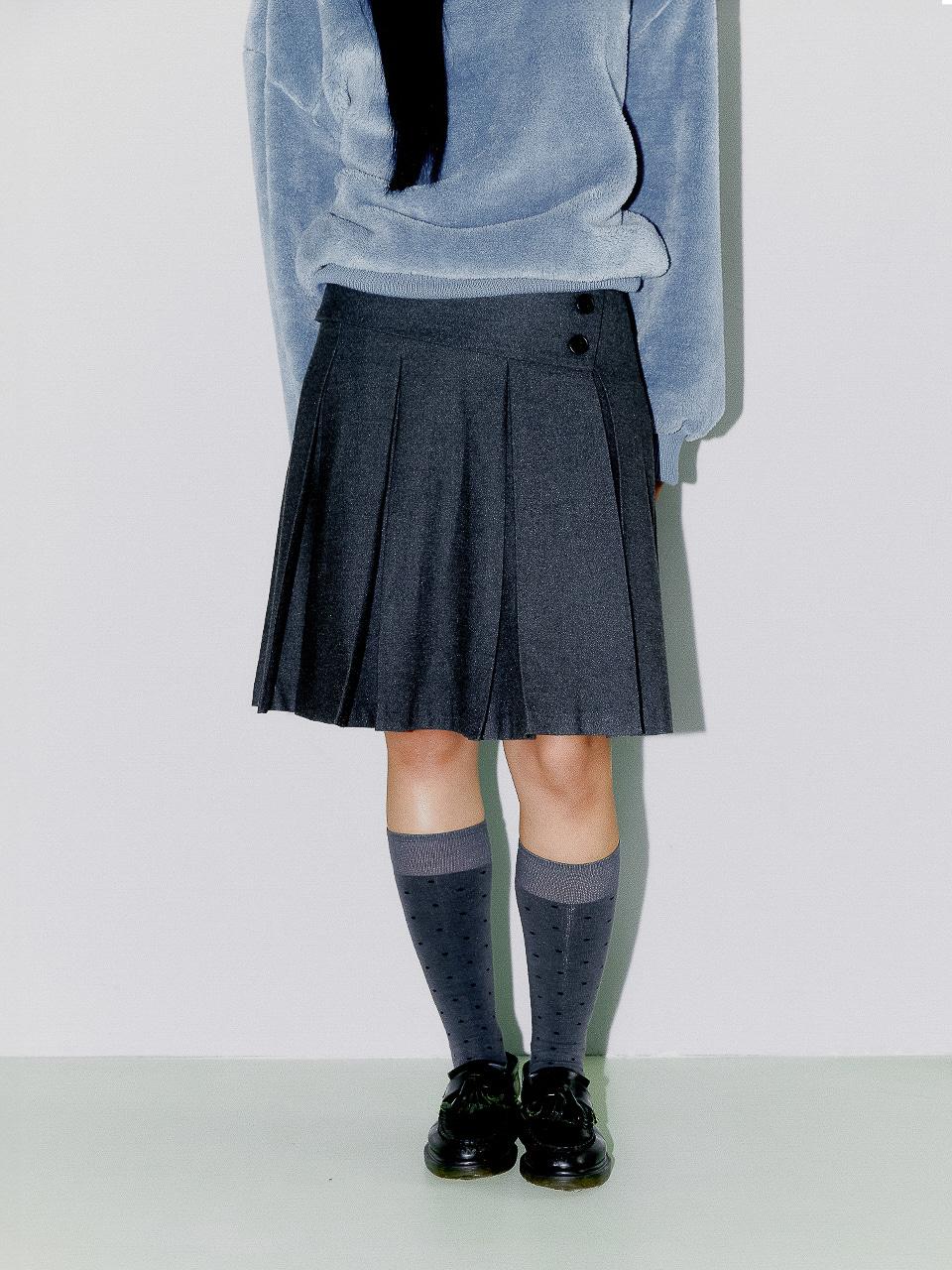 FOLDED WAIST PLEATS WOOL SKIRT, CHARCOAL