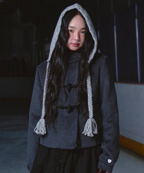 Duffel Hoodie Fur Half Coat Charcoal