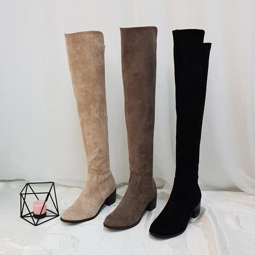 싸이하이 니하이 콤비 스판 스웨이드 지퍼 롱부츠 5cm