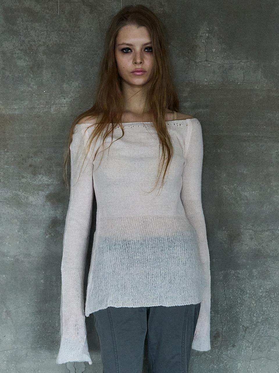 FLARE LINE MOHAIR KNIT SOFT PINK