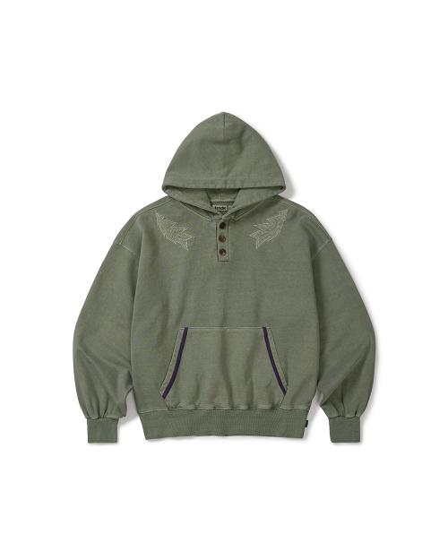 Garment dyed button hoodie / Pigment green