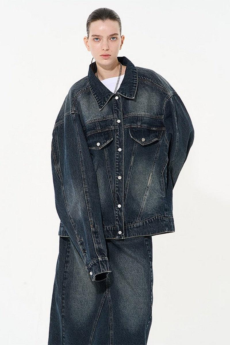 BNP Washed Loose Denim Jacket - Black / XS