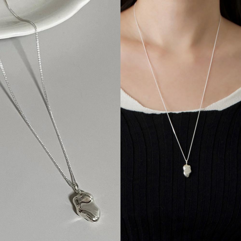 silver925 볼륨 커브 빈 목걸이 (2 option)