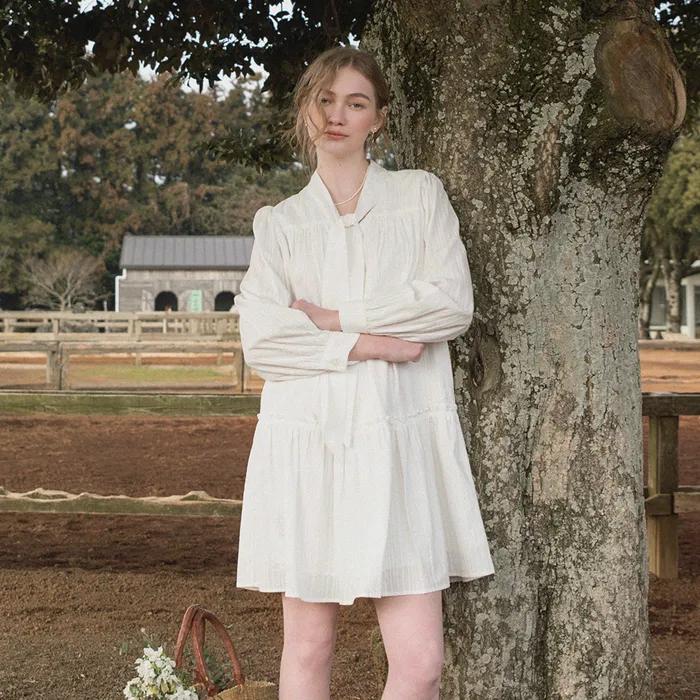 [8차 리오더] DARLENE bow neck dress_white