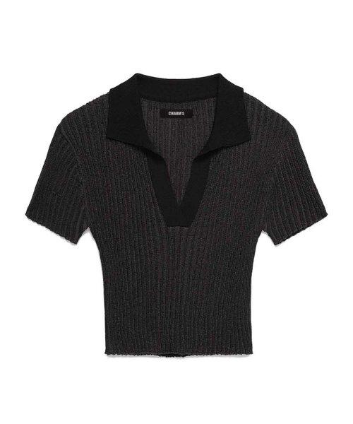 STRIPE COLLAR CROP KNIT BK