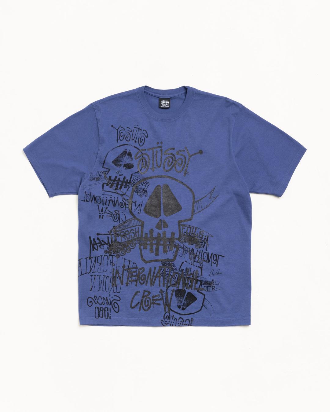 SKULLS TEE PIGMENT DYED - Indigo / S